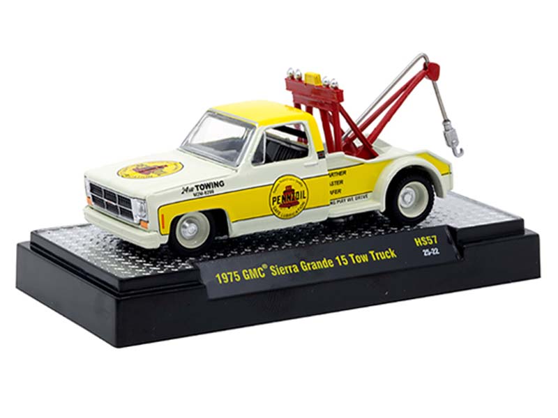 1975 GMC Sierra Grande 15 Tow Truck Penzoil – Yellow Diecast 1:64 Scale Model - M2 Machines 31500-HS57