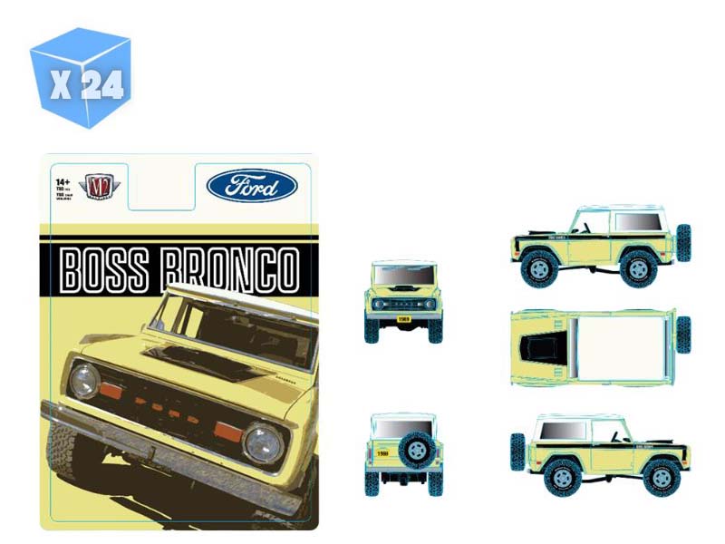 PRE-ORDER - 24 PACK 1969 Ford Bronco BOSS – Beige w/ White Top Two-Tone Diecast 1:64 Scale Model - M2 Machines 31500-HS58
