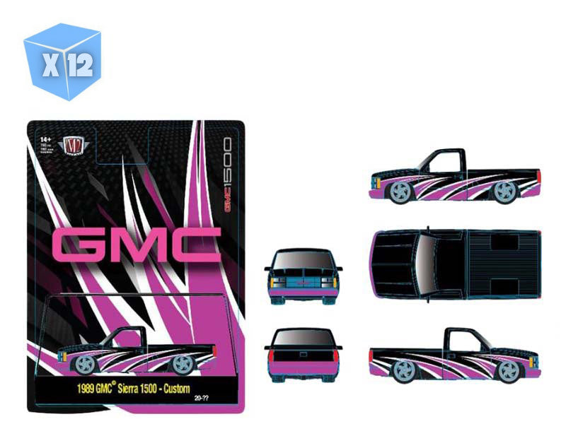 PRE-ORDER - 12 PACK 1989 GMC Sierra 1500 – Custom Black Pink Diecast 1:64 Scale Model - M2 Machines 31500-HS68