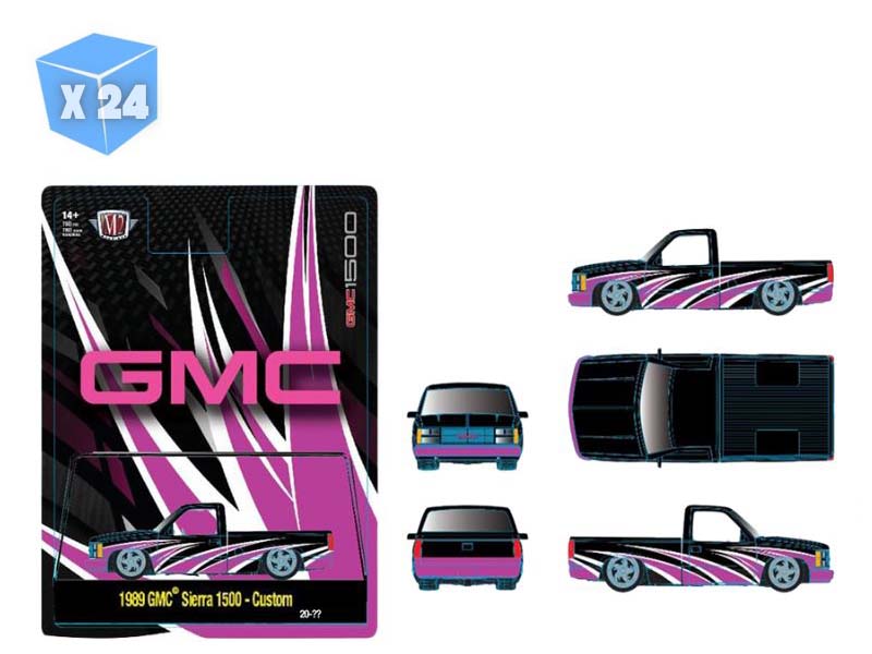 PRE-ORDER - 24 PACK 1989 GMC Sierra 1500 – Custom Black Pink Diecast 1:64 Scale Model - M2 Machines 31500-HS68