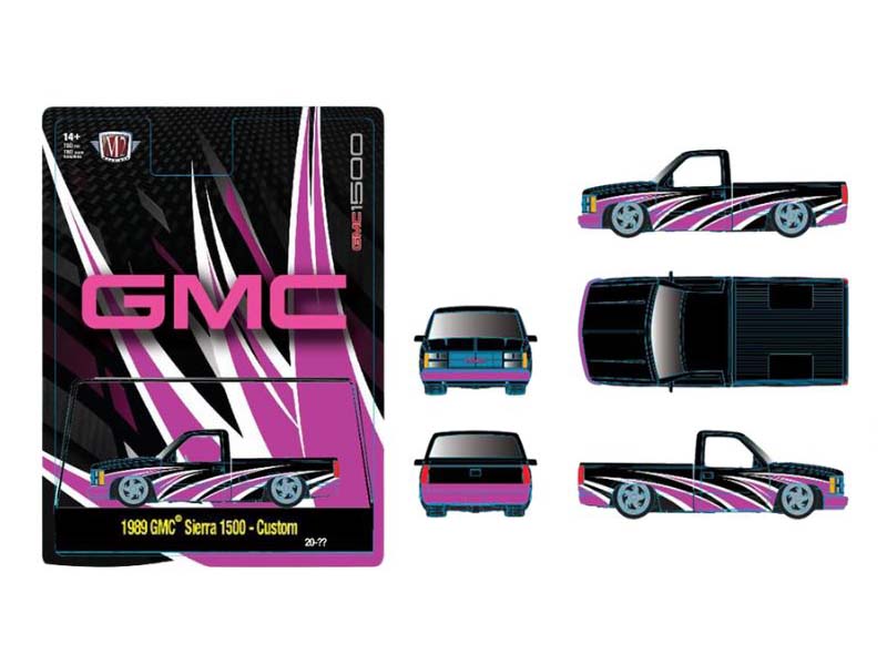 PRE-ORDER 1989 GMC Sierra 1500 – Custom Black Pink Diecast 1:64 Scale Model - M2 Machines 31500-HS68