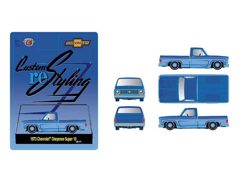 PRE-ORDER 1973 Chevrolet Cheyenne Super 10 Custom Re Styling – Blue Diecast 1:64 Scale Model - M2 Machines 31500-HS71
