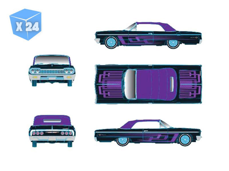 24 PACK 1964 Chevrolet Impala SS 409 Convertible – Black Diecast 1