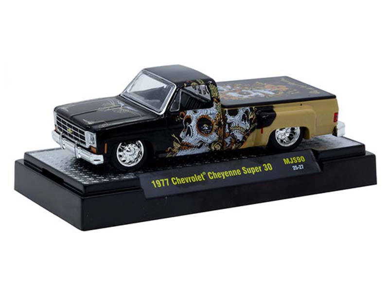 1977 Chevrolet Cheyenne Super 30 (Dia De Los Muertos) 2025 – Black Gold Diecast 1:64 Scale Model - M2 Machines 31500-MJS90