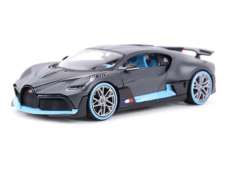 Bugatti Divo Satin Charcoal Gray w/ Carbon and Blue Accents (Special Edition) Diecast 1:24 Scale Model - Maisto 31526CHBL