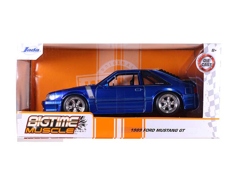 1989 Ford Mustang GT 5.0 - Candy Blue w/ Silver Stripes (Big Time Muscle) Diecast 1:24 Scale Model - Jada 31863