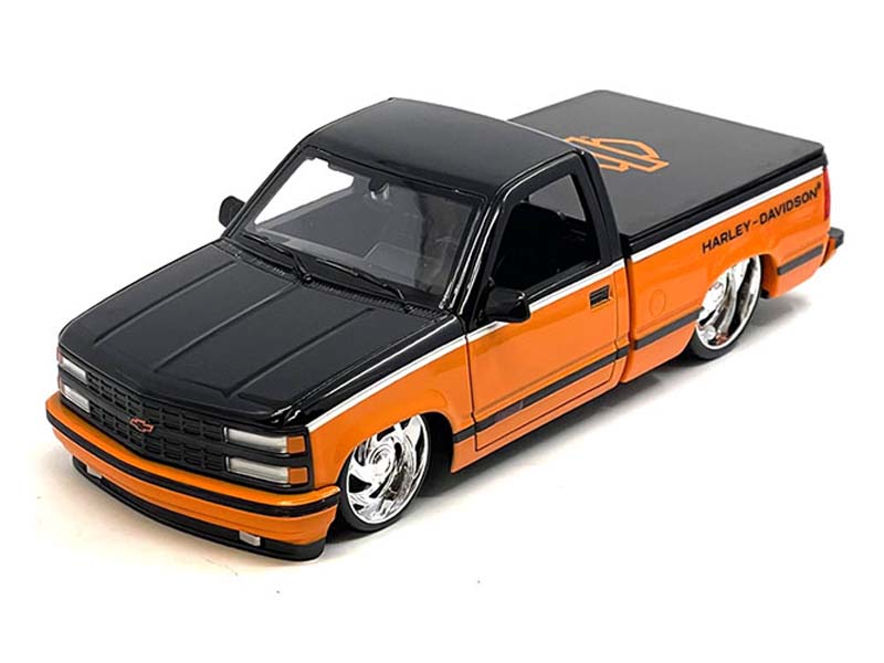 1993 Chevrolet 454SS Pick-Up – Black/Orange Two-Tone (Harley-Davidson Custom) Diecast 1:24 Scale Model - Maisto 32274OR