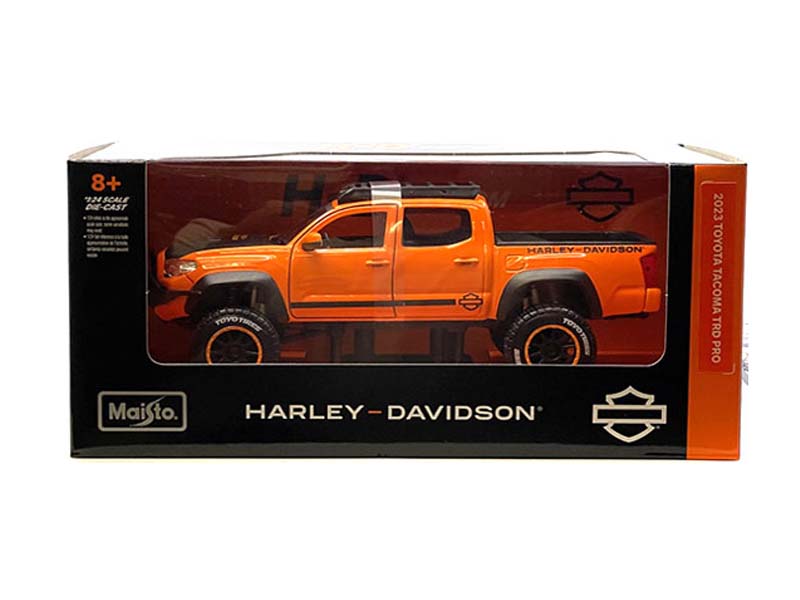 2023 Toyota Tacoma TRD Pro – Black/Orange Two-Tone (Harley-Davidson Custom) Diecast 1:24 Scale Model - Maisto 32275OR