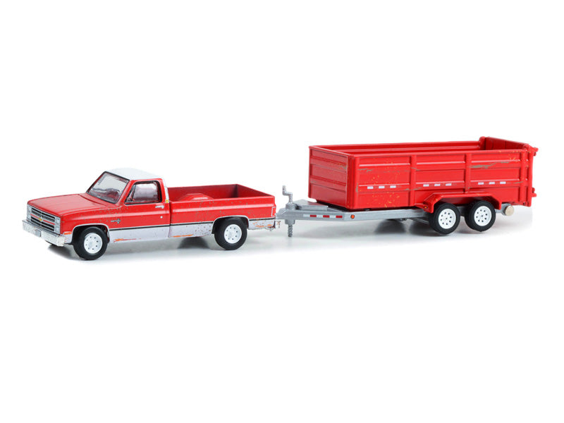 1983 Chevrolet Scottsdale K20 w/ Double-Axle Dump Trailer Weathered (Hitch & Tow) Series 28 Diecast 1:64 Scale Model - Greenlight 32280C