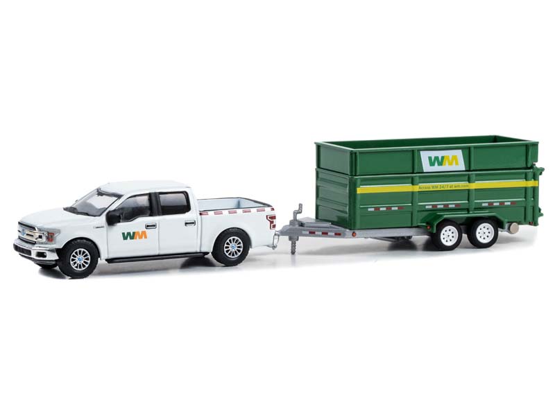 2018 Ford F-150 SuperCrew Waste Management w/ Double-Axle Dump Trailer (Hitch & Tow) Series 29 Diecast 1:64 Scale Model - Greenlight 32290C