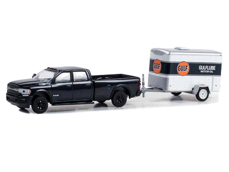 PRE-ORDER 2023 Ram 2500 - Gulf Oil w/ Small Gulflube Motor Oil Cargo Trailer (Hitch & Tow) Series 29 Diecast 1:64 Scale Model - Greenlight 32290D