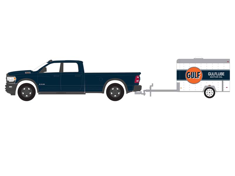 2023 Ram 2500 - Gulf Oil w/ Small Gulflube Motor Oil Cargo Trailer (Hitch & Tow) Series 29 Diecast 1:64 Scale Model - Greenlight 32290D