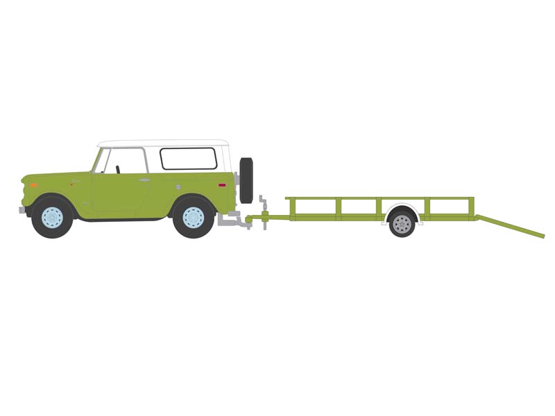 PRE-ORDER 1970 Harvester Scout w/ Utility Trailer – Lime Green Metallic (Hitch & Tow Series 30) Diecast 1:64 Scale Model - Greenlight 32300B