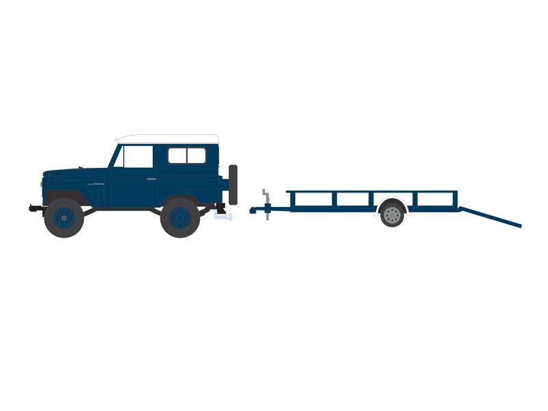 PRE-ORDER 1961 Nissan Patrol Hard Top w/ Utility Trailer – Blue & White (Hitch & Tow Series 31) Diecast 1:64 Scale Model - Greenlight 32310A