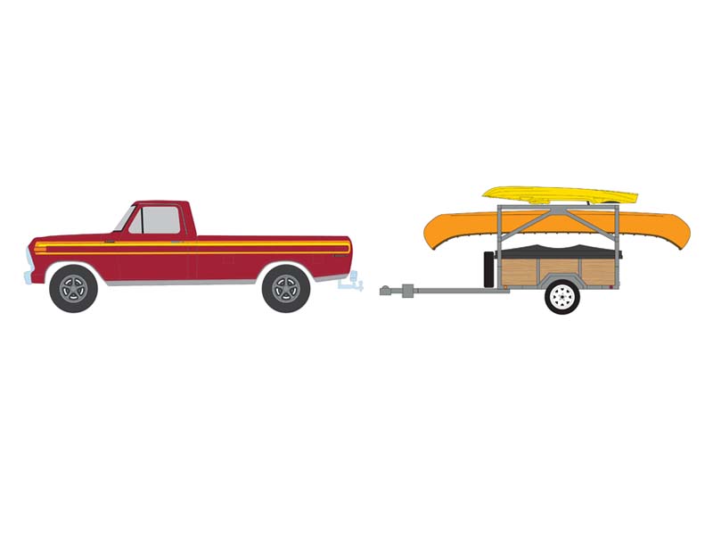 PRE-ORDER 1978 Ford F-150 Ranger Explorer – Maroon w/ Trailer Rack, Canoe and Kayak (Hitch & Tow Series 31) Diecast 1:64 Scale Model - Greenlight 32310B