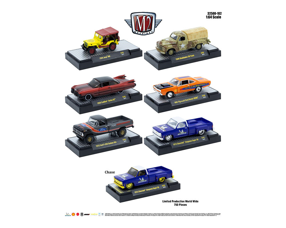 Auto-Thentics Release 102 Assortment SET OF 6 Diecast 1:64 Scale Models - M2 Machines 32500-102