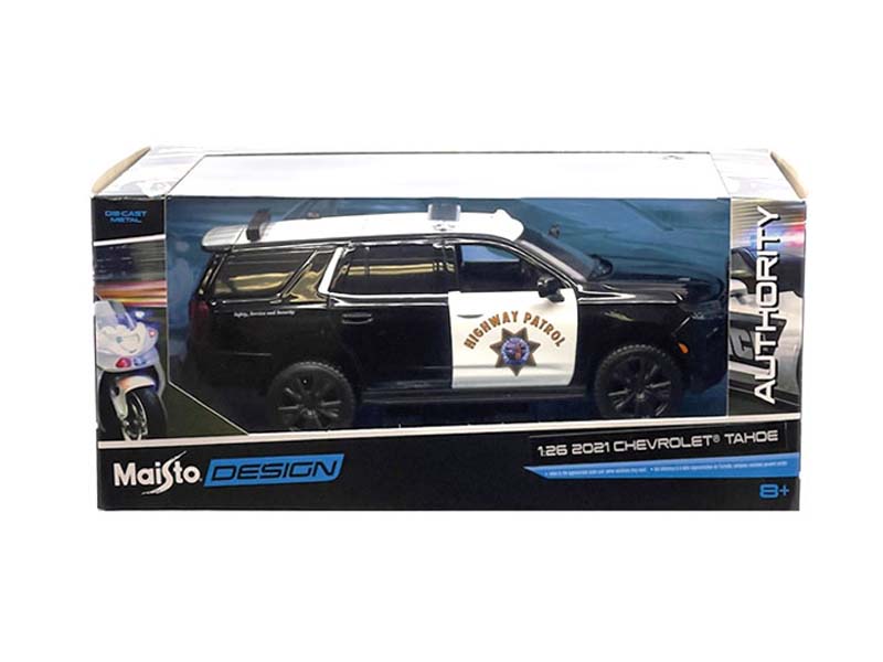 2021 Chevrolet Tahoe Highway Patrol – Black White (Design Authority) Diecast 1:24 Scale Model - Maisto 32548CHP