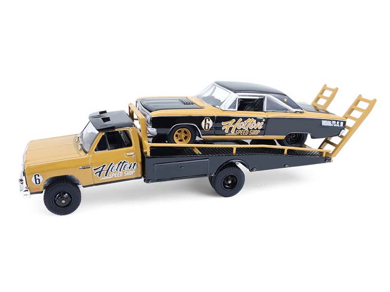 1985 Dodge Ram D350 Ramp Truck w/ 1965 Dodge Coronet Hotton Speed Shop (H.D. Trucks Series 26) Diecast 1:64 Scale Model - Greenlight 33260A