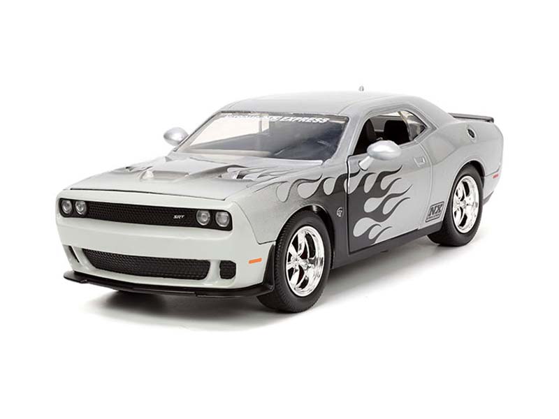 2015 Dodge Challenger SRT Hellcat - Silver w/ Black Flames (Bigtime Muscle) Diecast 1:24 Scale Model - Jada 33880
