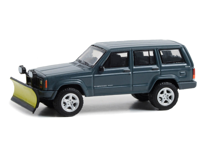 CHASE 2000 Jeep Cherokee Sport w/ Snow Plow (Blue Collar Collection Series 12) Diecast 1:64 Scale Model - Greenlight 35260E