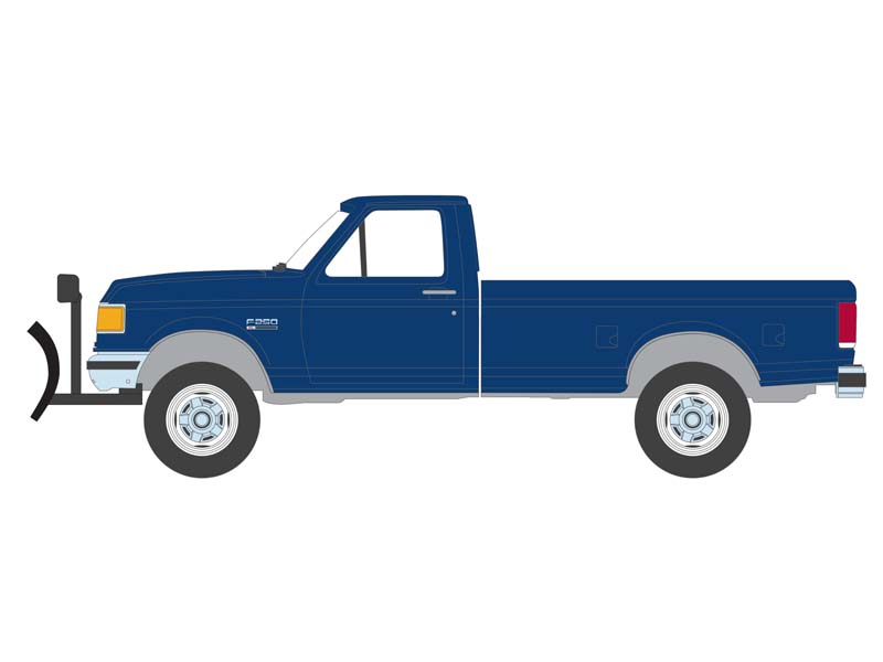 PRE-ORDER 1991 Ford F-250 XL 4X4 with Snow Plow - Deep Shadow Blue Metallic (Blue Collar Collection Series 13) Diecast 1:64 Model - Greenlight 35280E