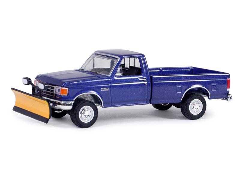 PRE-ORDER 1991 Ford F-250 XL 4X4 with Snow Plow - Deep Shadow Blue Metallic (Blue Collar Collection Series 13) Diecast 1:64 Model - Greenlight 35280E
