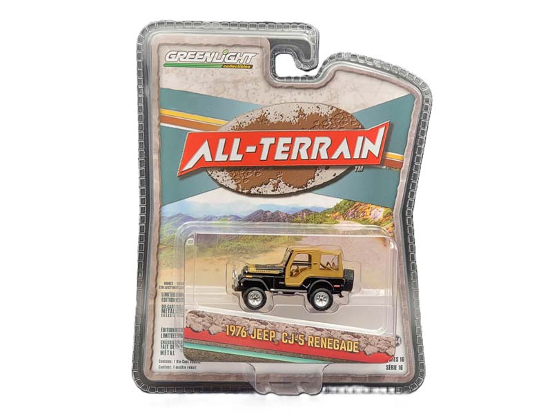 CHASE 1976 Jeep CJ-5 Renegade Lifted w/ Off-Road Bumper - Black (All-Terrain Series 16) Diecast 1:64 Scale Model - Greenlight 35290C