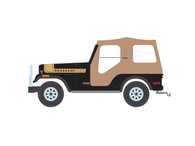 CHASE 1976 Jeep CJ-5 Renegade Lifted w/ Off-Road Bumper - Black (All-Terrain Series 16) Diecast 1:64 Scale Model - Greenlight 35290C