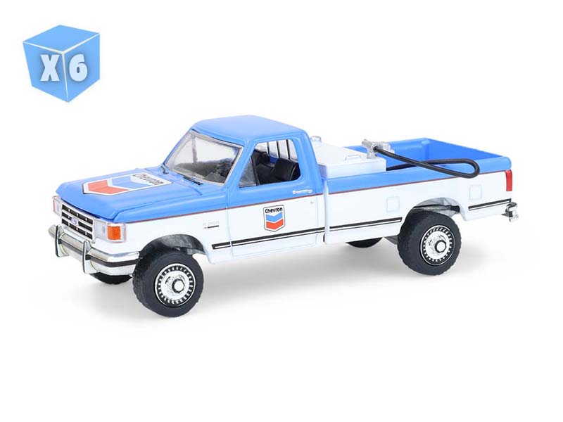 6 PACK 1991 Ford F-250 XL – Chevron (Blue Collar Collection Series 14) Diecast 1:64 Scale Model - Greenlight 35300D