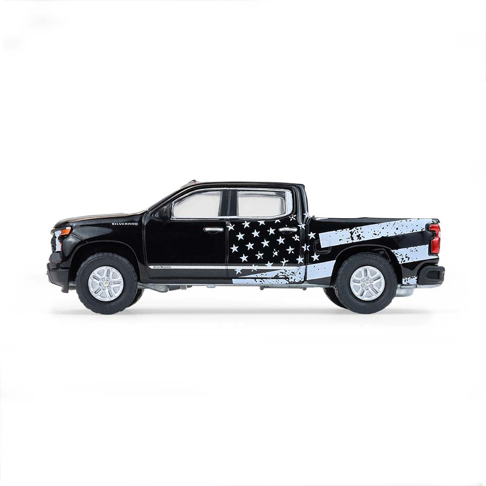 RAW CHASE 2023 Chevrolet Silverado – Stars & Stripes (Blue Collar Collection Series 14) Diecast 1:64 Scale Model - Greenlight 35300F