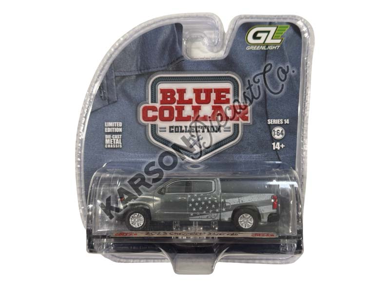 RAW CHASE 2023 Chevrolet Silverado – Stars & Stripes (Blue Collar Collection Series 14) Diecast 1:64 Scale Model - Greenlight 35300F