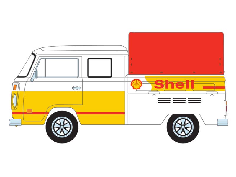PRE-ORDER 1974 Volkswagen T2 Doka Crew Cab with Canopy - Shell Oil Shop (Blue Collar Series 15) Diecast 1:64 Scale Model - Greenlight 35320B