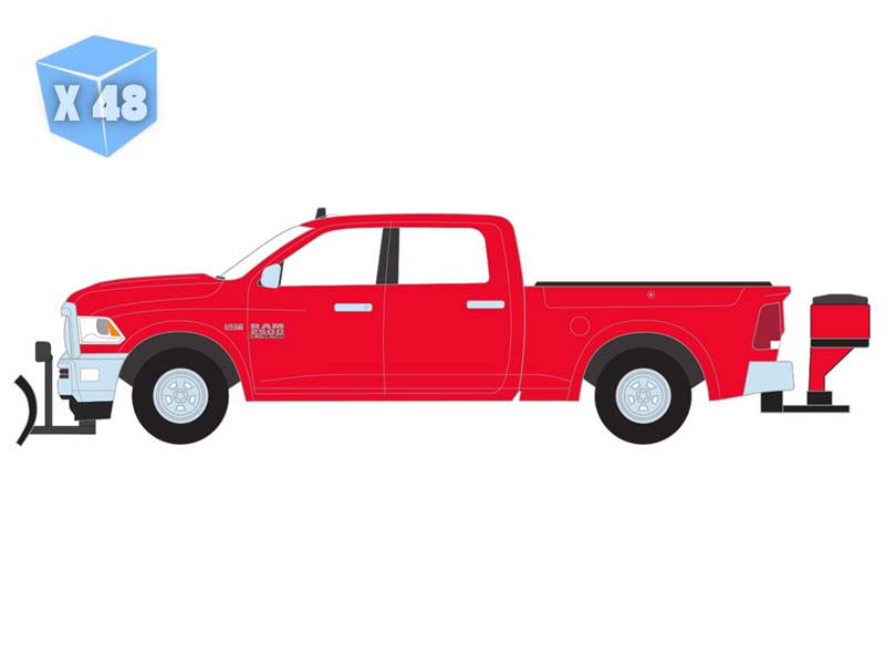 PRE-ORDER - 48 PACK 2016 Ram 2500 w/ Salt Spreader and Snow Plow - Agriculture Red (Blue Collar Series 15) Diecast 1:64 Scale Model - Greenlight 35320C