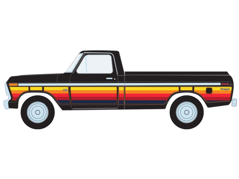PRE-ORDER 1977 Ford F-100 w/ Bed Cover – Black w/ Free Wheeling Stripes (Blue Collar Series 15) Diecast 1:64 Scale Model - Greenlight 35320E