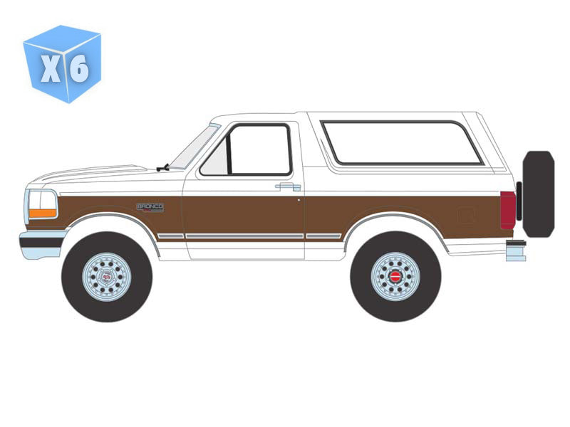 PRE-ORDER - 6 PACK 1993 Ford Bronco XLT – Oxford White and Medium Mocha Metallic (Blue Collar Series 15) Diecast 1:64 Scale Model - Greenlight 35320F