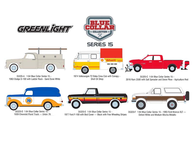 PRE-ORDER (Blue Collar Series 15) SET OF 6 Diecast 1:64 Scale Models - Greenlight 35320
