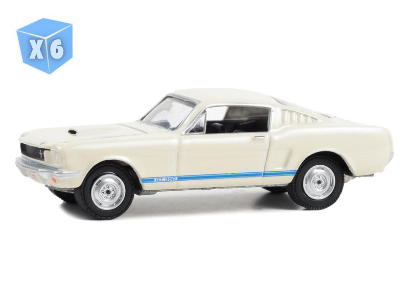 6 PACK 1965 Ford Mustang Shelby GT350 - White w/ Blue Stripes (Barrett-Jackson Scottsdale Edition Series 12) Diecast 1:64 Scale Model - Greenlight 37290C