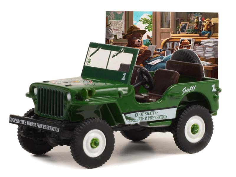 CHASE 1945 Willys MB Jeep - Cooperative Forest Fire Prevention Campaign (Smokey Bear) Series 2 Diecast 1:64 Scale Model - Greenlight 38040A