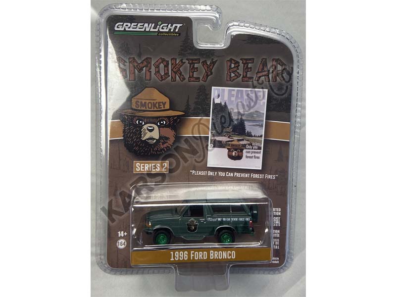 CHASE 1996 Ford Bronco - Please! Only You Can Prevent Forest Fires (Smokey Bear) Series 2 Diecast 1:64 Scale Model - Greenlight 38040E
