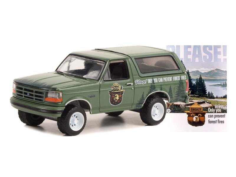 CHASE 1996 Ford Bronco - Please! Only You Can Prevent Forest Fires (Smokey Bear) Series 2 Diecast 1:64 Scale Model - Greenlight 38040E