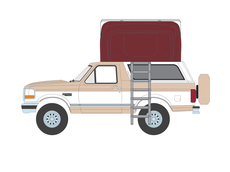 1996 Ford Bronco XLT - Light Saddle and Oxford White w/ Rooftop Tent (The Great Outdoors) Series 3 Diecast 1:64 Scale Model - Greenlight 38050F