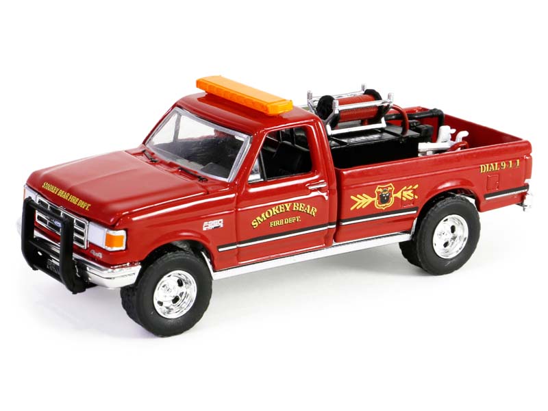 1990 Ford F-250 w/ Fire Equipment, Hose and Tank (Smokey Bear Series 3) Diecast 1:64 Scale Model - Greenlight 38060E
