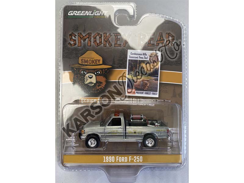 CHASE 1990 Ford F-250 w/ Fire Equipment, Hose and Tank (Smokey Bear Series 3) Diecast 1:64 Scale Model - Greenlight 38060E
