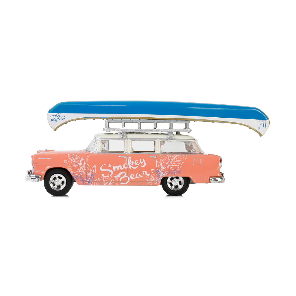 1955 Chevrolet Two-Ten Townsman w/ Roof Rack & Canoe (Smokey Bear Series 4) Diecast 1:64 Scale Model - Greenlight 38070A