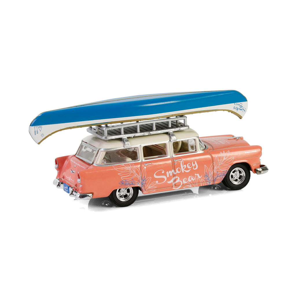 1955 Chevrolet Two-Ten Townsman w/ Roof Rack & Canoe (Smokey Bear Series 4) Diecast 1:64 Scale Model - Greenlight 38070A