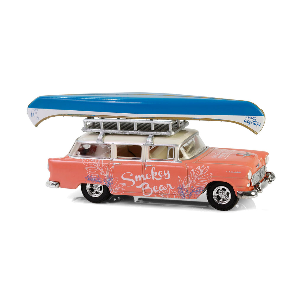 1955 Chevrolet Two-Ten Townsman w/ Roof Rack & Canoe (Smokey Bear Series 4) Diecast 1:64 Scale Model - Greenlight 38070A