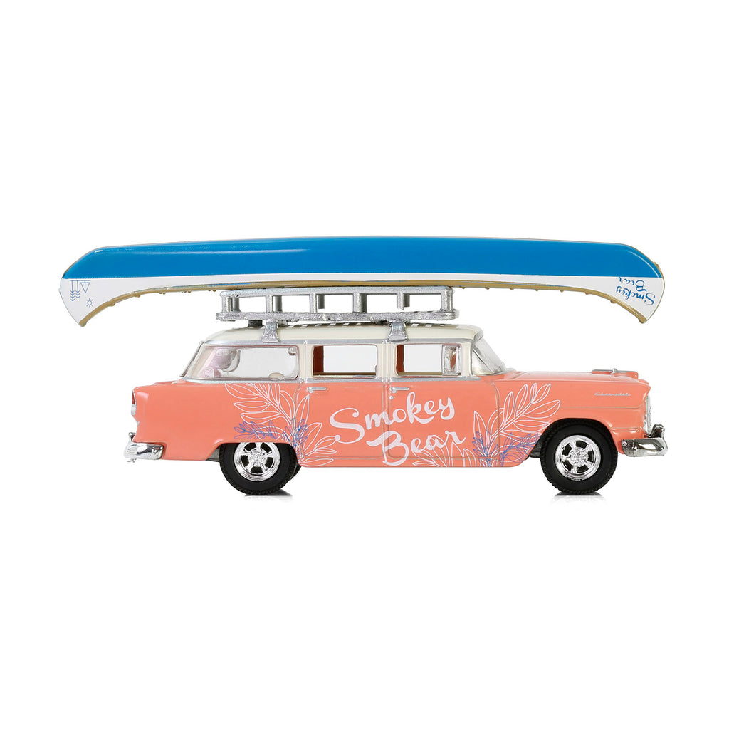 1955 Chevrolet Two-Ten Townsman w/ Roof Rack & Canoe (Smokey Bear Series 4) Diecast 1:64 Scale Model - Greenlight 38070A