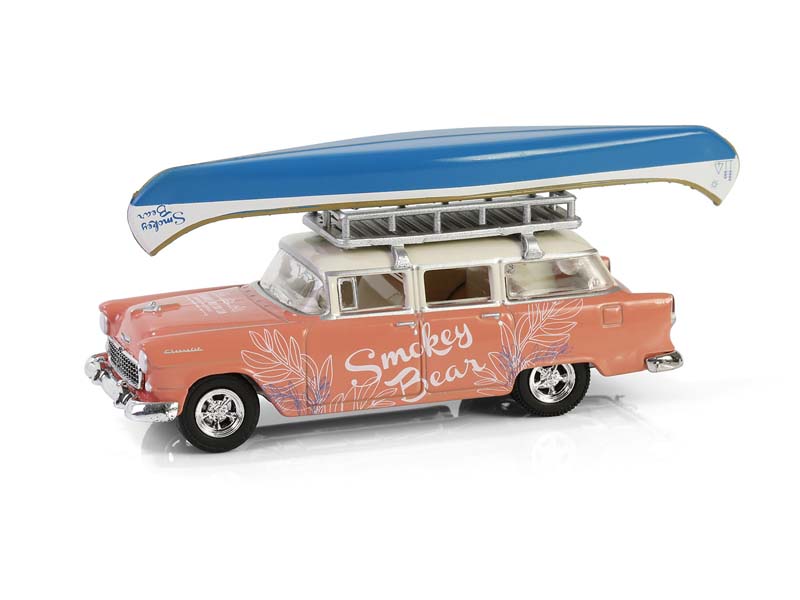 1955 Chevrolet Two-Ten Townsman w/ Roof Rack & Canoe (Smokey Bear Series 4) Diecast 1:64 Scale Model - Greenlight 38070A