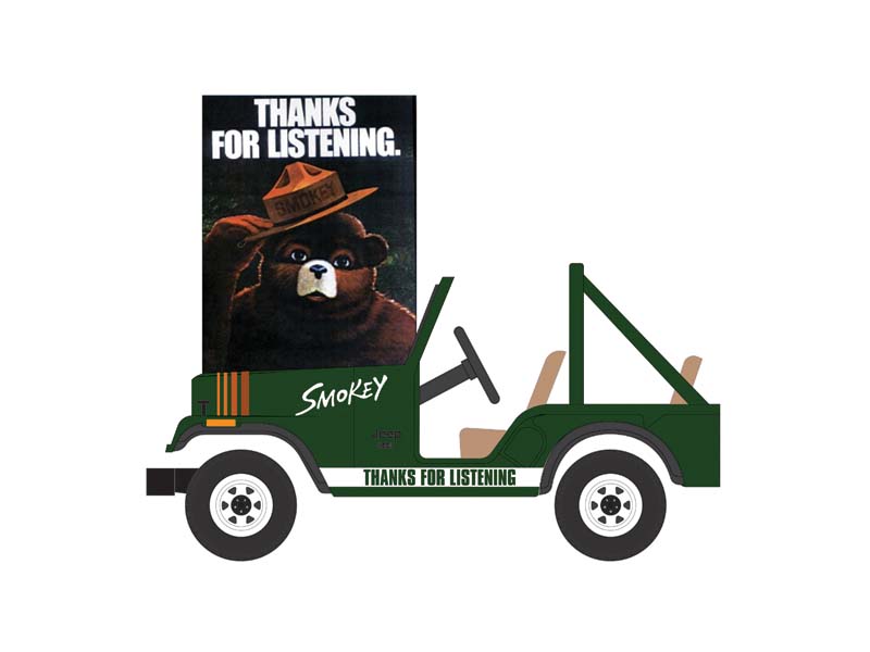 PRE-ORDER 1975 Jeep CJ-7 - Thanks for Listening (Smokey Bear Series 4) Diecast 1:64 Scale Model - Greenlight 38070C