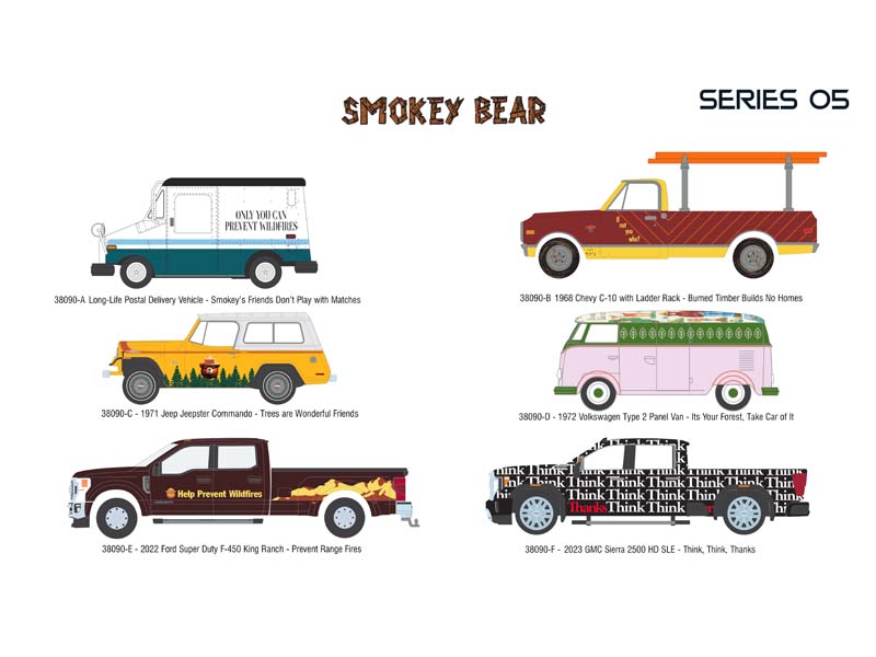 PRE-ORDER (Smokey Bear Series 5) SET OF 6 Diecast 1:64 Scale Models - Greenlight 38090